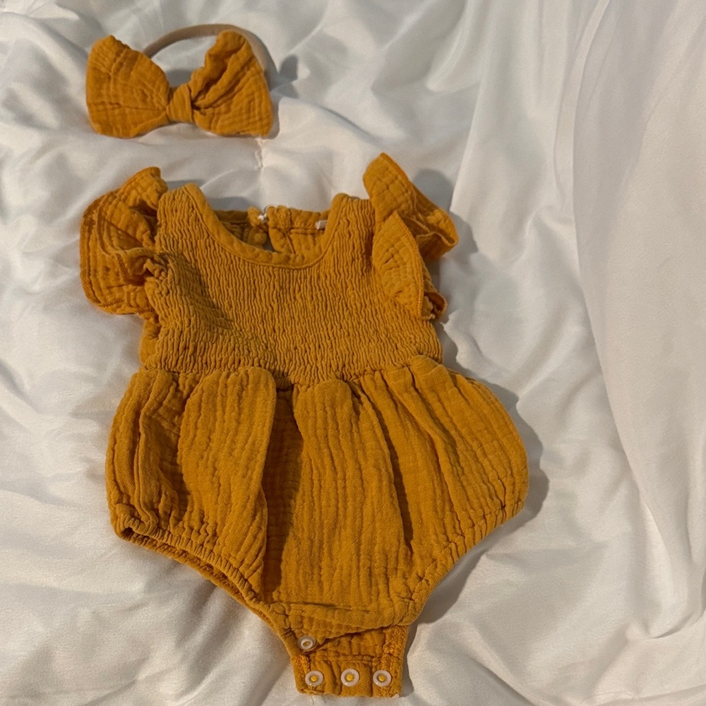 Yellow Ruffled Baby Dress with Bow